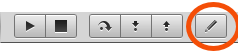 Botón "Editar" en la barra de herramientas del Depurador Xojo