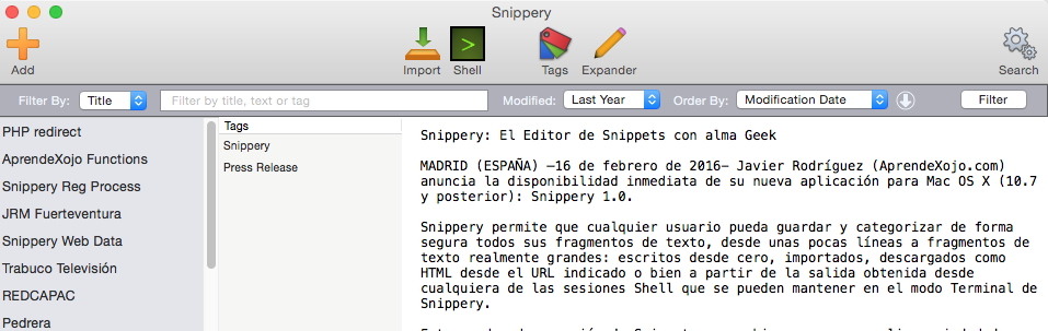 New filtering options and user interface changes in Snippery 1.1