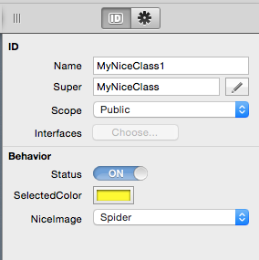Propiedades de clase, añadidas y accesibles mediante el Panel Inspector