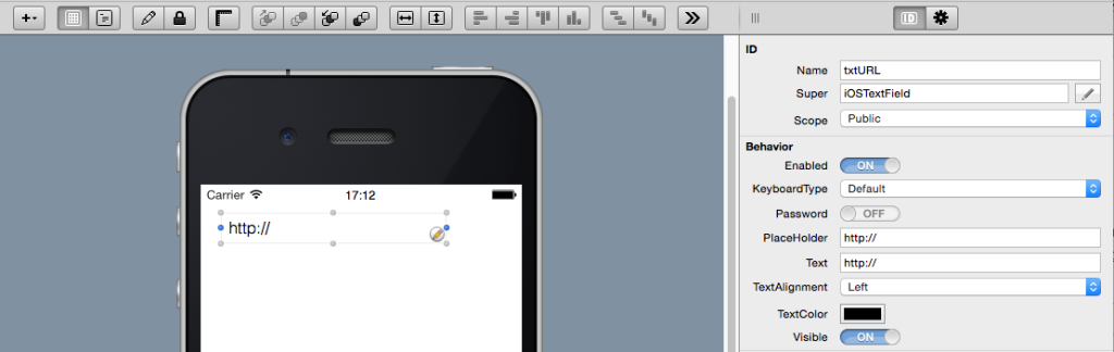 Campo de Texto añadido a la vista del proyecto iOS.