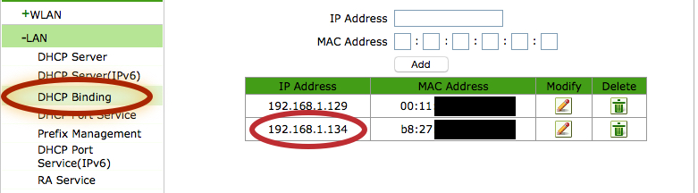 DHCP Binding para Raspberry Pi